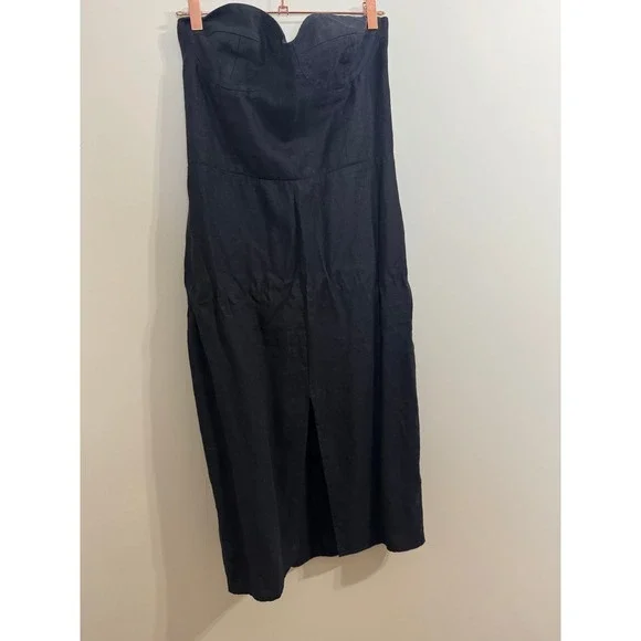 Reformation Black Linen Strapless Bustier Midi Dress with Front Slit - Picture 4 of 10